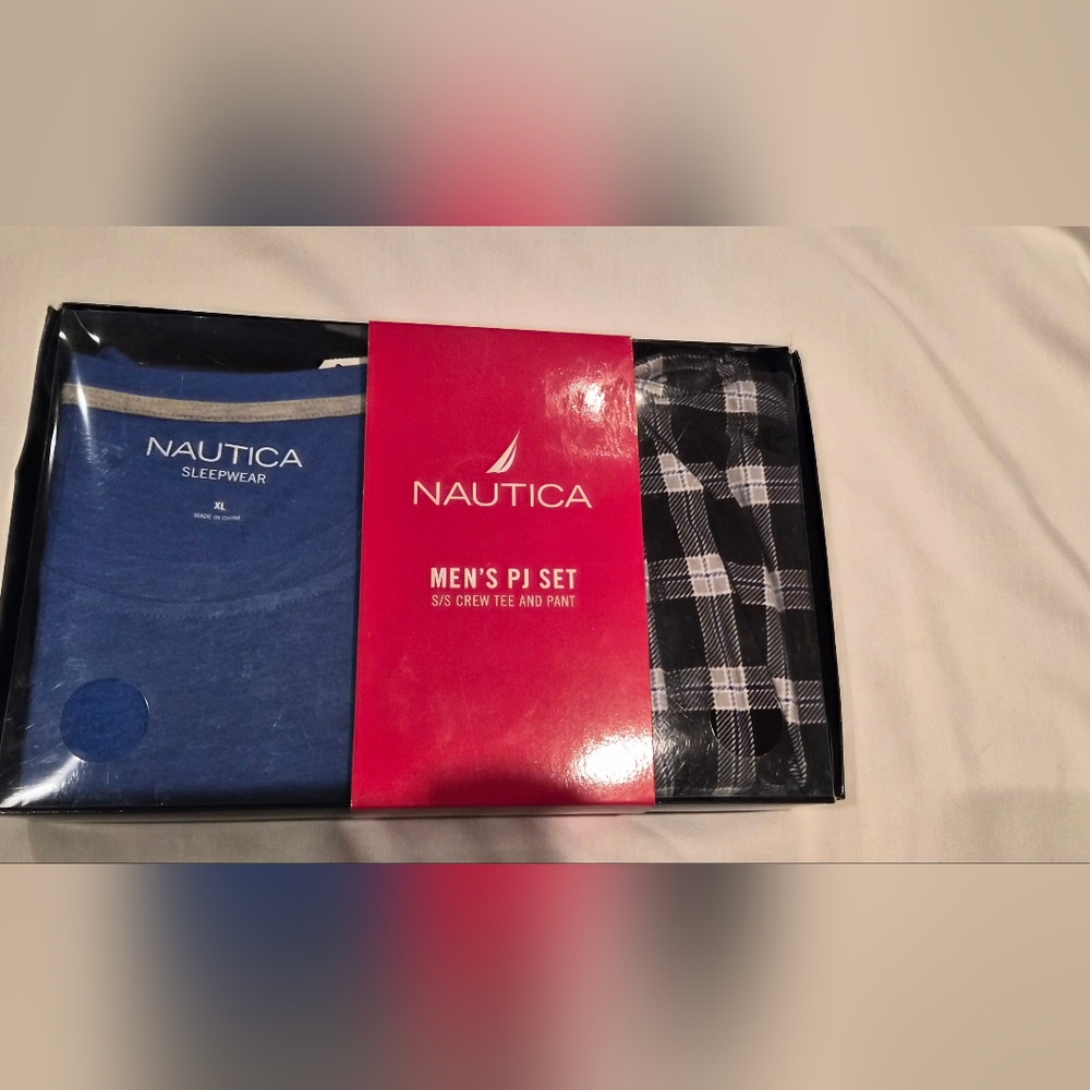 Nautica Men's PJ Set with Black and White Plaid